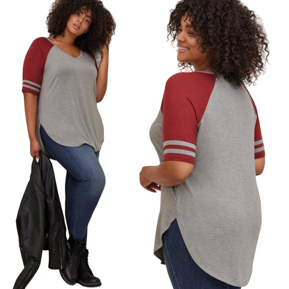 NWT Torrid Grey Varsity Stripe Favorite Tunic Super Soft V-Neck Tunic Tee Sz 12 - Picture 1 of 9